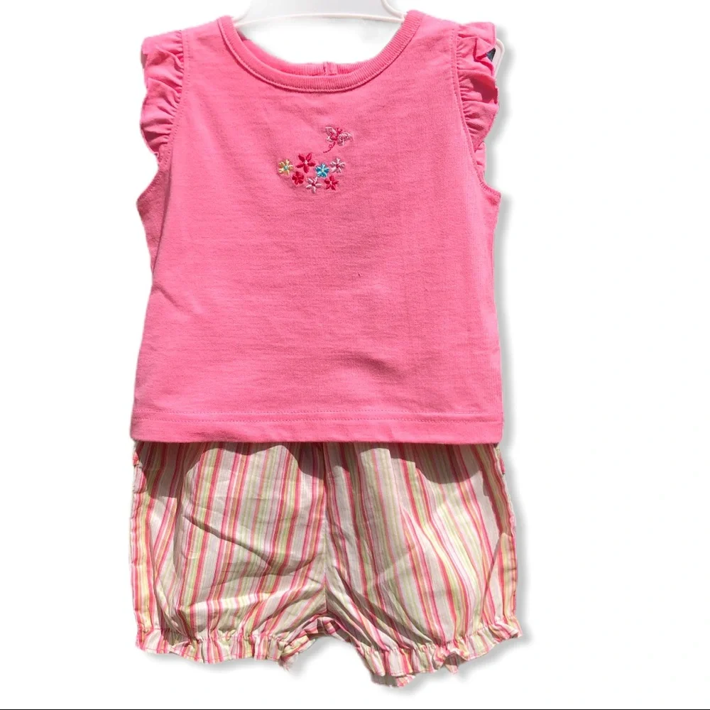 12 Month New Embroidered Flower Butterfly Tee Striped Panty Toddler Infant Girls
